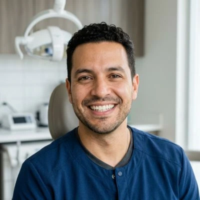 Paciente masculino sonriendo después de una limpieza dental profesional en Medellín