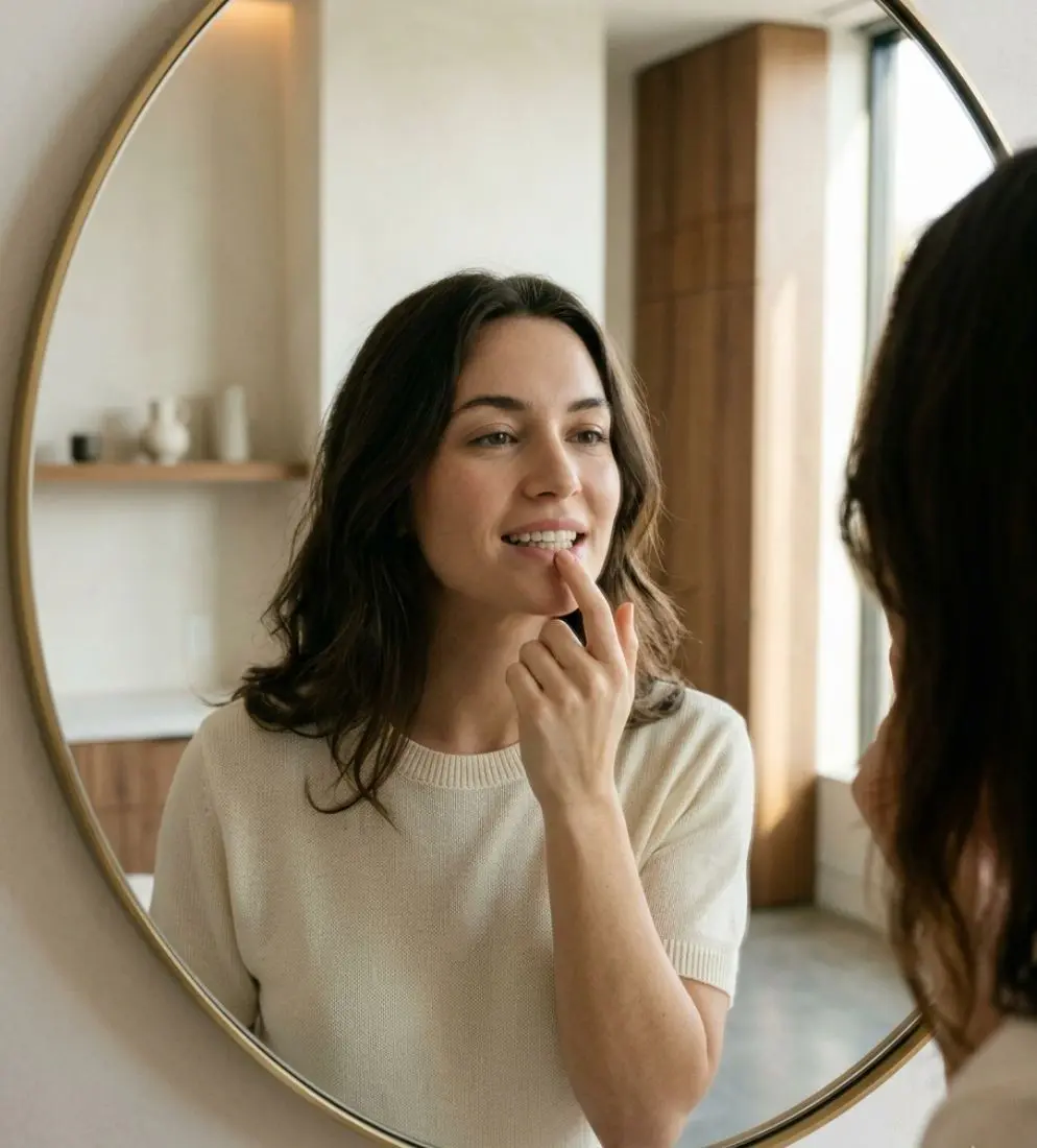 Paciente observando detalles estéticos de su sonrisa antes de un diseño de sonrisa natural en Medellín