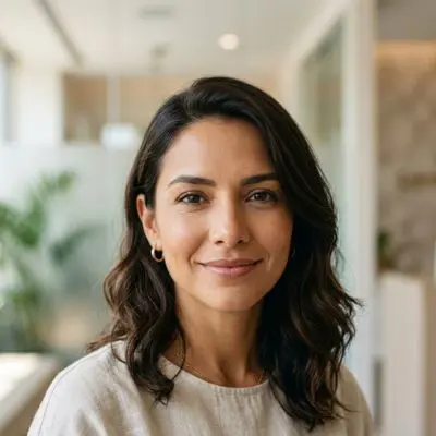 Paciente sonriendo con naturalidad después de procedimiento de alectomía